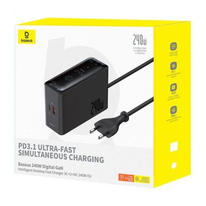 Baseus Digital Charger GaN 240W (P10163901113-00) - захранване за ел. мрежа за лаптопи, смартфони и таблети с USB-A и 3xUSB-C изходи с технология за бързо зареждане (черен)  8