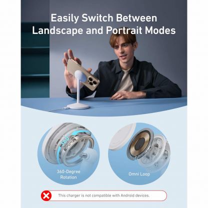 Anker MagGo Qi2 Charger Stand 15W - настолна поставка за безжично зареждане за iPhone с MagSafe и Qi2 съвместими мобилни устройства (бял) 3