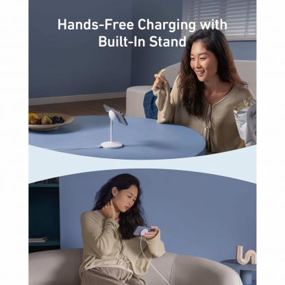 Anker MagGo Qi2 Charger Stand 15W - настолна поставка за безжично зареждане за iPhone с MagSafe и Qi2 съвместими мобилни устройства (бял) 7