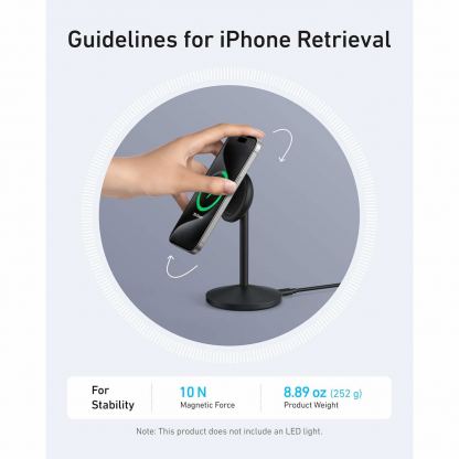 Anker MagGo Qi2 Charger Stand 15W - настолна поставка за безжично зареждане за iPhone с MagSafe и Qi2 съвместими мобилни устройства (черен) 5