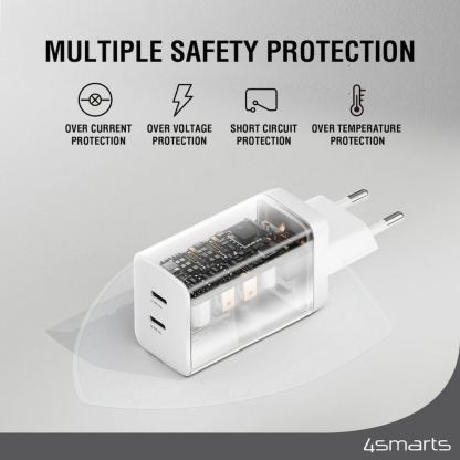 4smarts GaN 2C Wall Charger Dual USB-C 45W - захранване за ел. мрежа с 2xUSB-C PD изходи с технология за бързо зареждане (бял) (bulk)  8