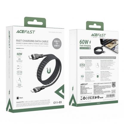 Acefast Digital Display USB-C to USB-C Cable PD 2.0 100W - здрав кабел с вграден магнитен органайзер и въжена оплетка за устройства с USB-C порт (100 см) (черен) 7