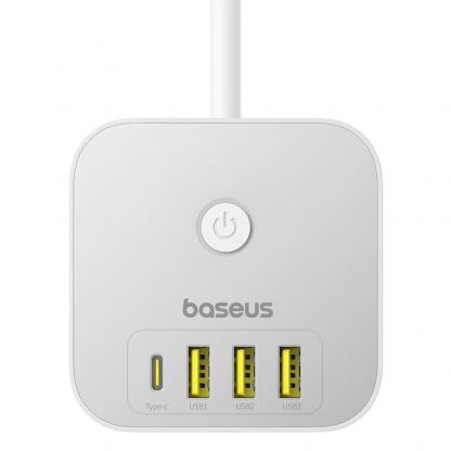 Baseus PowerCombo Wall Power Strip With USB-C Hub 20W - разклонител с 3 изхода и вградени 1хUSB-C и 3хUSB-A изхода за мобилни устройства (бял) 2