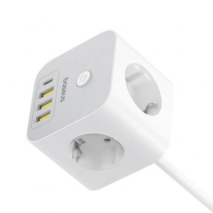 Baseus PowerCombo Wall Power Strip With USB-C Hub 20W - разклонител с 3 изхода и вградени 1хUSB-C и 3хUSB-A изхода за мобилни устройства (бял) 4