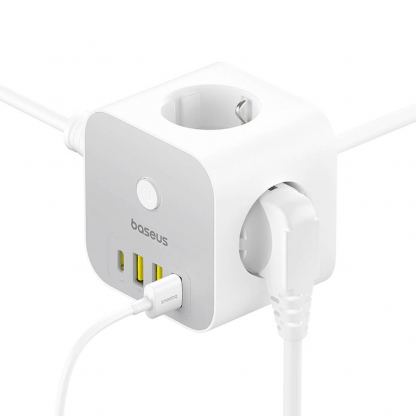 Baseus PowerCombo Wall Power Strip With USB-C Hub 20W - разклонител с 3 изхода и вградени 1хUSB-C и 3хUSB-A изхода за мобилни устройства (бял) 5