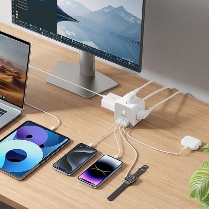 Baseus PowerCombo Wall Power Strip With USB-C Hub 20W - разклонител с 3 изхода и вградени 1хUSB-C и 3хUSB-A изхода за мобилни устройства (бял) 9