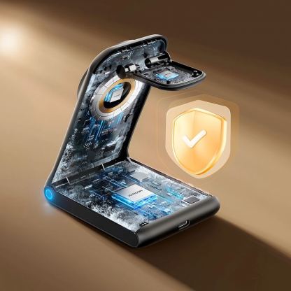 Joyroom 3-in-1 Inductive Wireless Charging Station- сгъваема тройна поставка (пад) за безжично зареждане за iPhone с Magsafe, Apple Watch и AirPods (тъмносив) 7