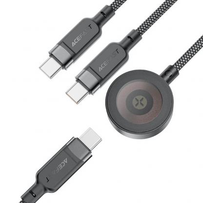 Acefast 3-in-1 USB-C and Apple Watch Cable 100W - USB-C кабел с 2xUSB-C конекторa и конектор за зареждане на Apple Watch (120 см) (черен) 3