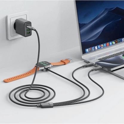 Acefast 3-in-1 USB-C and Apple Watch Cable 100W - USB-C кабел с 2xUSB-C конекторa и конектор за зареждане на Apple Watch (120 см) (черен) 4