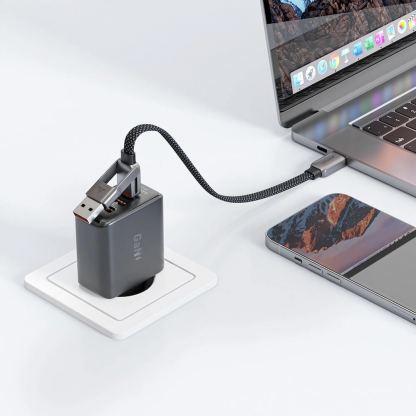 Acefast USB-C to USB-C and USB-A Cable 60W - качествен многофункционален кабел USB-C към USB-C или USB-A (20 см) (черен) 6