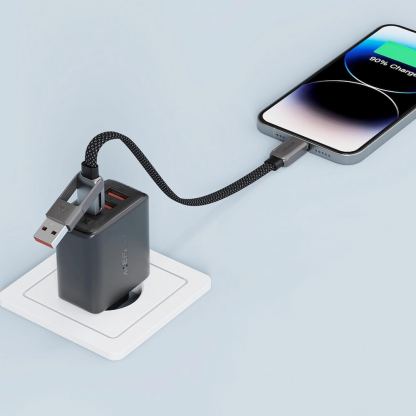 Acefast USB-C to USB-C and USB-A Cable 60W - качествен многофункционален кабел USB-C към USB-C или USB-A (20 см) (черен) 7