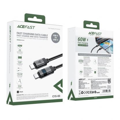 Acefast USB-C to USB-C Cable with LED Display 66W - USB-C към USB-C кабел за устройства с USB-C порт (120 см) (черен) 7