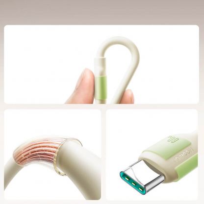 Joyroom USB-C to USB-C Fast Charging Cable With Fluorescent Tip 60W - здрав кабел с бързо зареждане и светещ накрайник за устройства с USB-C порт (120 см) (бежов) 2