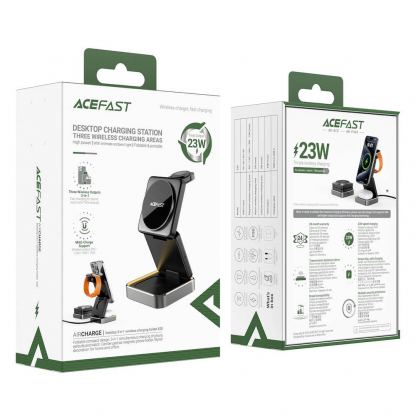 Acefast E20 3-in-1 Fst Wireless Charger - тройна поставка (пад) за безжично зареждане за iPhone с MagSafe, Apple Watch, AirPods и Qi съвместими мобилни устройства (черен) 6