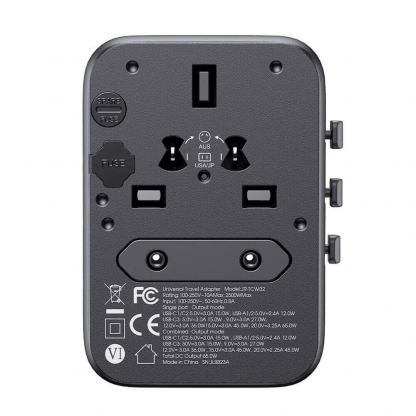 Joyroom Gan Universal World Travel Adapter 65W - захранване с 2xUSB-А и 3xUSB-C изходи и преходници за цял свят в едно устройство за мобилни устройства (черен) 2