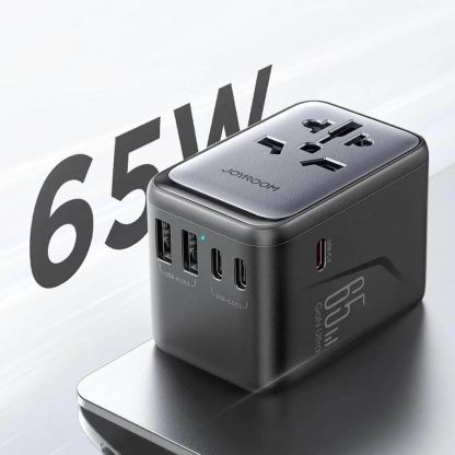 Joyroom Gan Universal World Travel Adapter 65W - захранване с 2xUSB-А и 3xUSB-C изходи и преходници за цял свят в едно устройство за мобилни устройства (черен) 5