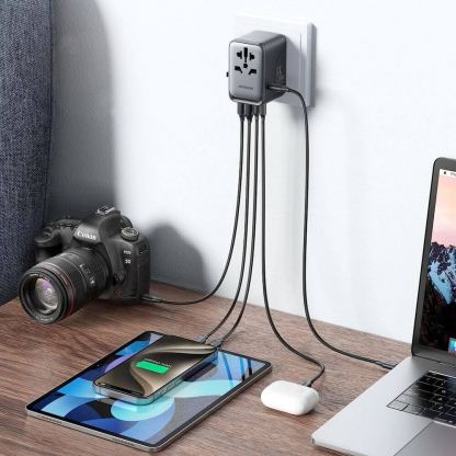 Joyroom Gan Universal World Travel Adapter 65W - захранване с 2xUSB-А и 3xUSB-C изходи и преходници за цял свят в едно устройство за мобилни устройства (черен) 6