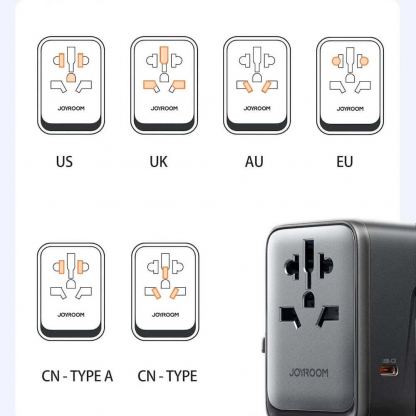 Joyroom Gan Universal World Travel Adapter 65W - захранване с 2xUSB-А и 3xUSB-C изходи и преходници за цял свят в едно устройство за мобилни устройства (черен) 8