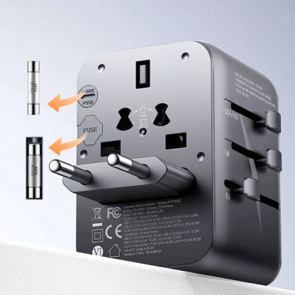 Joyroom Gan Universal World Travel Adapter 65W - захранване с 2xUSB-А и 3xUSB-C изходи и преходници за цял свят в едно устройство за мобилни устройства (черен) 9