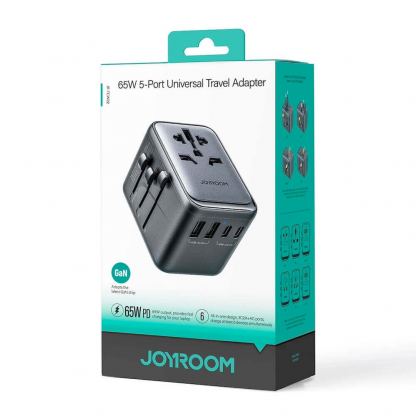 Joyroom Gan Universal World Travel Adapter 65W - захранване с 2xUSB-А и 3xUSB-C изходи и преходници за цял свят в едно устройство за мобилни устройства (черен) 11
