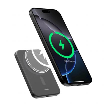 Pitaka Qi2 Aramid Fiber Magnetic Power Bank 5000 mAh 15W - преносима външна батерия с USB-C порт и безжично зареждане с MagSafe (черен-сив) 4
