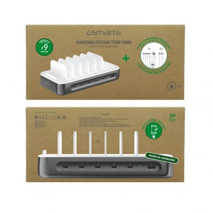 4smarts Team Charging Station 100W - док станция с 5xUSB-C и 1xUSB-A гнезда за зареждане таблети и смартфони (тъмносив) 14