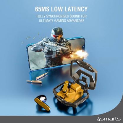 4smarts GameBuds TWS In-Ear Gaming Bluetooth Earphones - безжични блутут слушалки със зареждащ кейс (жълт-черен) 3