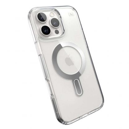 Speck Presidio 2 Perfect Clear MagSafe With ClickLock Case - удароустойчив хибриден кейс с Magsafe за iPhone 16 Pro Max (прозрачен-сребрист) 2