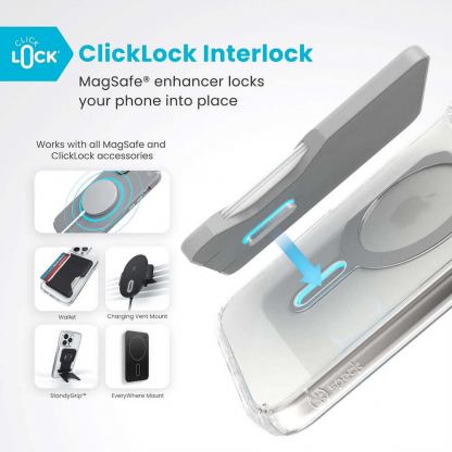 Speck Presidio 2 Perfect Clear MagSafe With ClickLock Case - удароустойчив хибриден кейс с Magsafe за iPhone 16 Pro Max (прозрачен-сребрист) 3