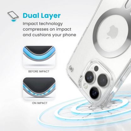 Speck Presidio 2 Perfect Clear MagSafe With ClickLock Case - удароустойчив хибриден кейс с Magsafe за iPhone 16 Pro Max (прозрачен-сребрист) 4