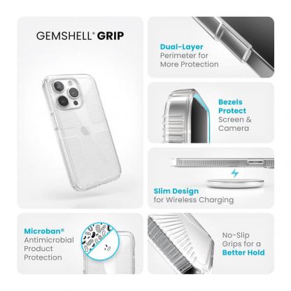 Speck GemShell Grip Case - удароустойчив хибриден кейс за iPhone 15 Pro Max (прозрачен) 10