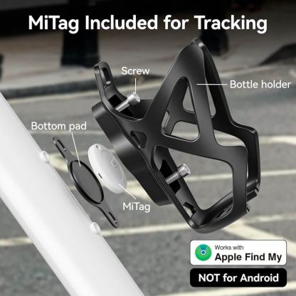 MiLi MiBell Apple Trackable Bike Bottle Holder - поставка за бутилка за колело с вградено устройство за намиране на изгубени вещи чрез FindMy (черен) 6