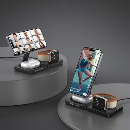 Blavec E20 3-in-1 Fst Wireless Charger 15W - тройна поставка (пад) за безжично зареждане за iPhone с MagSafe, Apple Watch, AirPods и Qi съвместими мобилни устройства (черен) 5