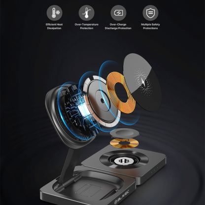 Blavec E20 3-in-1 Fst Wireless Charger 15W - тройна поставка (пад) за безжично зареждане за iPhone с MagSafe, Apple Watch, AirPods и Qi съвместими мобилни устройства (черен) 7