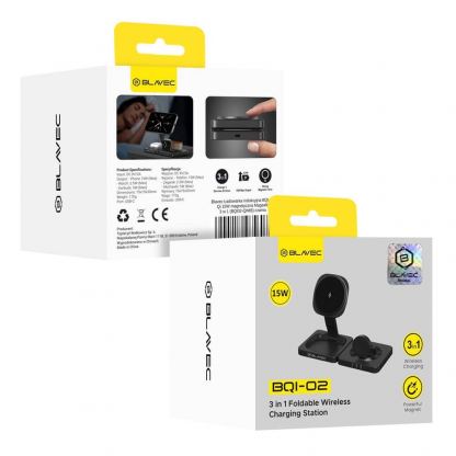 Blavec E20 3-in-1 Fst Wireless Charger 15W - тройна поставка (пад) за безжично зареждане за iPhone с MagSafe, Apple Watch, AirPods и Qi съвместими мобилни устройства (черен) 9