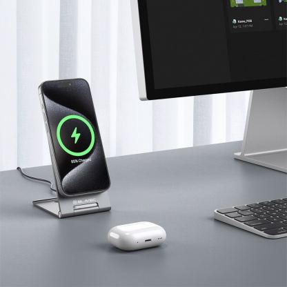 Blavec Qi2 Wireless Fast Charger Stand 15W - сгъваема алуминиева поставка за безжично зареждане за iPhone с MagSafe и Qi2 съвместими мобилни устройства (сребрист) 2