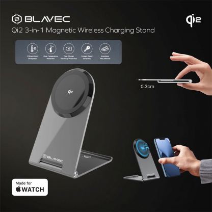 Blavec Qi2 Wireless Fast Charger Stand 15W - сгъваема алуминиева поставка за безжично зареждане за iPhone с MagSafe и Qi2 съвместими мобилни устройства (сребрист) 9