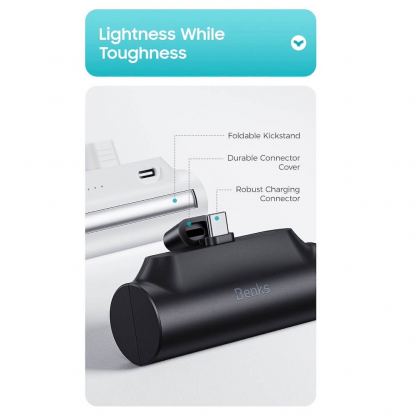 Benks PB15 Mini Powerbank With USB-C Connector 5000mAh 10W - външна батерия с USB-C конектор (бял) 5