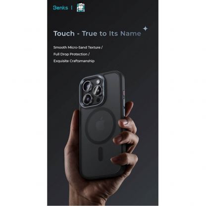 Benks Magnetic Mist Metal Frame Case - хибриден удароустойчив кейс с MagSafe за iPhone 16 Pro Max (черен) 2