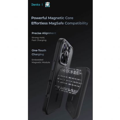 Benks Magnetic Mist Metal Frame Case - хибриден удароустойчив кейс с MagSafe за iPhone 16 Pro Max (черен) 9