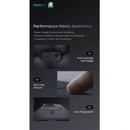 Benks Magnetic Mist Metal Frame Case - хибриден удароустойчив кейс с MagSafe за iPhone 16 Pro Max (черен) 10