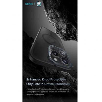 Benks Magnetic Mist Metal Frame Case - хибриден удароустойчив кейс с MagSafe за iPhone 16 Pro (черен) 3