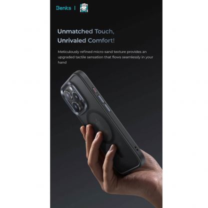 Benks Magnetic Mist Metal Frame Case - хибриден удароустойчив кейс с MagSafe за iPhone 16 Pro (черен) 5