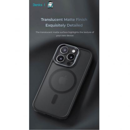 Benks Magnetic Mist Metal Frame Case - хибриден удароустойчив кейс с MagSafe за iPhone 16 Pro (черен) 6