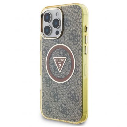 Guess IML 4G Glitter And Triangle Logo MagSafe Case - хибриден удароустойчив кейс с MagSafe за iPhone 16 Pro Max (кафяв-жълт) 2