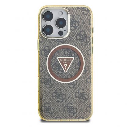 Guess IML 4G Glitter And Triangle Logo MagSafe Case - хибриден удароустойчив кейс с MagSafe за iPhone 16 Pro Max (кафяв-жълт) 3