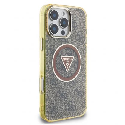 Guess IML 4G Glitter And Triangle Logo MagSafe Case - хибриден удароустойчив кейс с MagSafe за iPhone 16 Pro Max (кафяв-жълт) 4