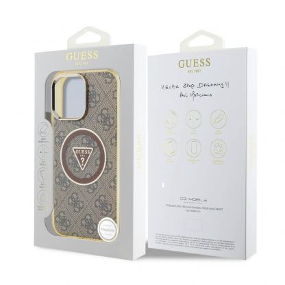 Guess IML 4G Glitter And Triangle Logo MagSafe Case - хибриден удароустойчив кейс с MagSafe за iPhone 16 Pro Max (кафяв-жълт) 7