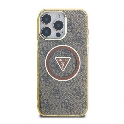 Guess IML 4G Glitter And Triangle Logo MagSafe Case - хибриден удароустойчив кейс с MagSafe за iPhone 16 Pro (кафяв-жълт) 3