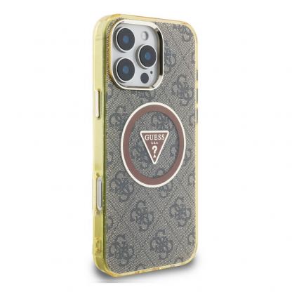 Guess IML 4G Glitter And Triangle Logo MagSafe Case - хибриден удароустойчив кейс с MagSafe за iPhone 16 Pro (кафяв-жълт) 4
